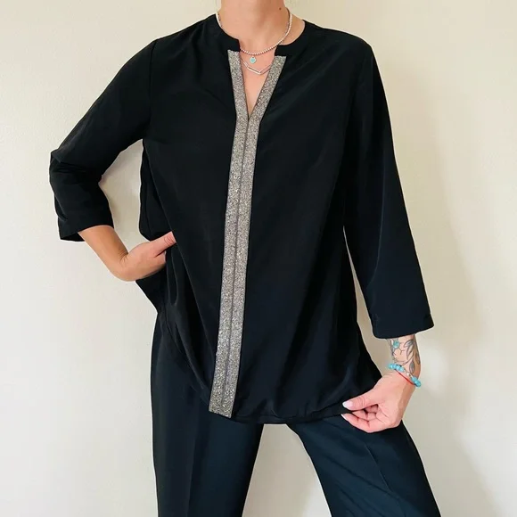New Vision 155 black beaded v neck blouse top - Picture 2 of 6
